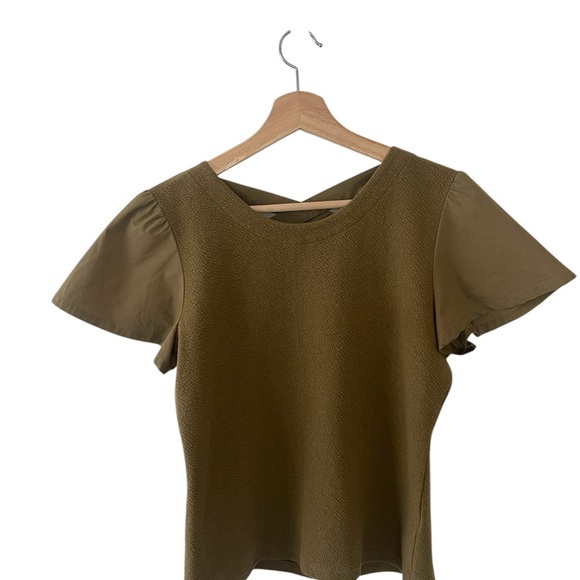 Anthropologie Women's Army Green Puff Sleeve Criss Cross Back Size M Boho Ballet - Picture 7 of 8